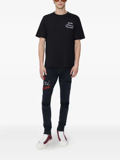 Amiri Black Crewneck T-shirt With Logo Lettering On The Front And Maxi Logo Print On The Rear In Cotton Ma In Black