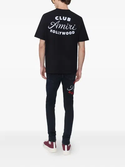 Amiri Black Crewneck T-shirt With Logo Lettering On The Front And Maxi Logo Print On The Rear In Cotton Ma In Black