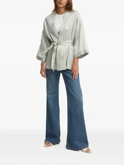 Sandro Ferrone Sequin-embellished Satin Top In Green