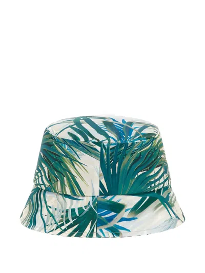 Roberto Cavalli Palm-print Embroidered-logo Bucket Hat In Green