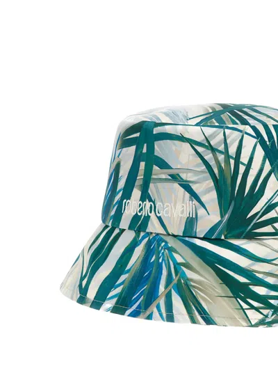 Roberto Cavalli Palm-print Embroidered-logo Bucket Hat In Green