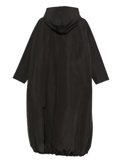 Cape Concept Hooded Drawstring Coat In Black