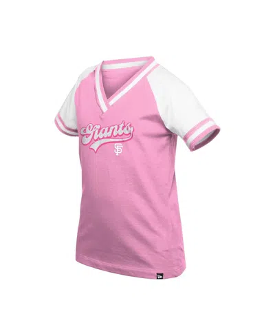 New Era Big Girls Pink San Francisco Giants Mommy Me Raglan V-neck T-shirt In Pink