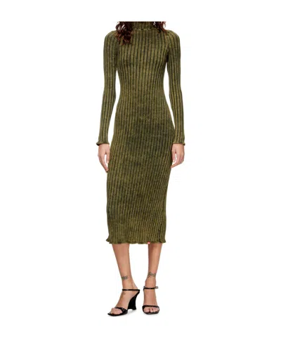 Diesel D-wavya Ribbed Midi Dress In Green