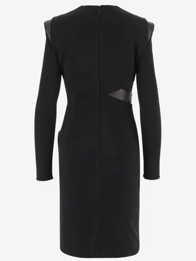 Versace Draped Long Sleeve Dress With Shoulder Pads In Black