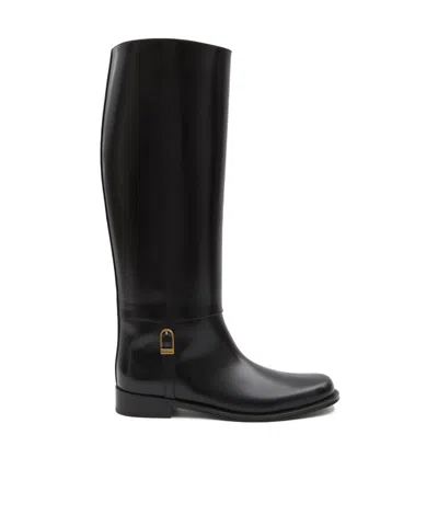 Saint Laurent Julia Buckle-embellished Leather Knee Boots In Black