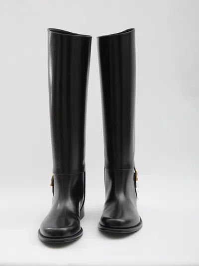 Saint Laurent Julia Buckle-embellished Leather Knee Boots In Black