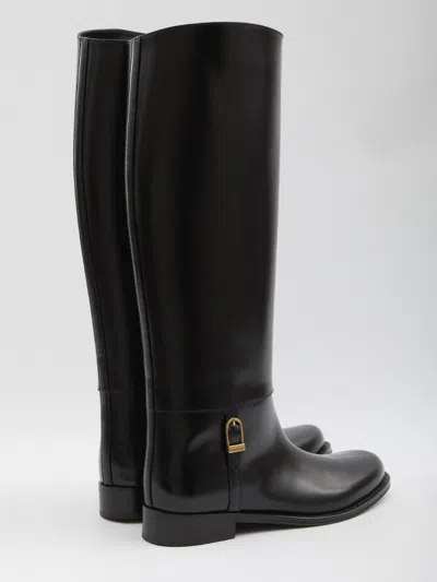 Saint Laurent Julia Buckle-embellished Leather Knee Boots In Black