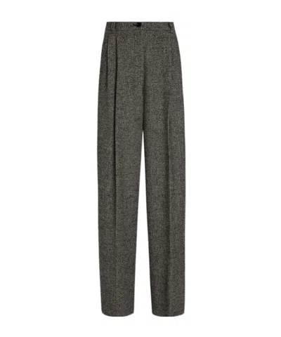 Dolce & Gabbana Wool Blend Trousers With Dotted Print In Black