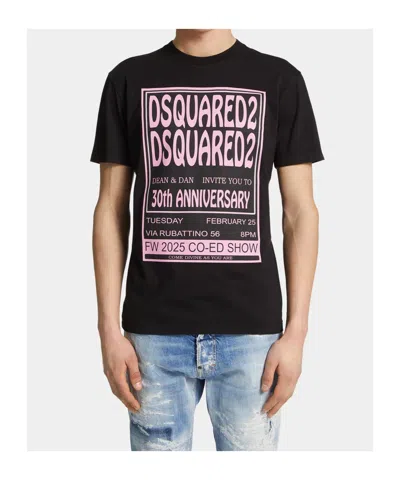 Dsquared2 Black T-shirt With 30th Anniversary Pink Print In Black