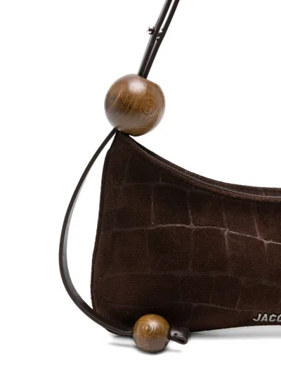 Jacquemus Crocodile-effect Suede Handbag With Adjustable Leather Strap In Brown