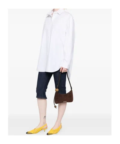 Jacquemus Crocodile-effect Suede Handbag With Adjustable Leather Strap In Brown