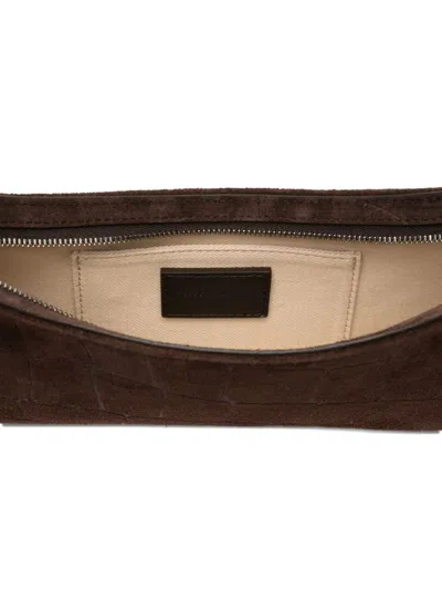 Jacquemus Crocodile-effect Suede Handbag With Adjustable Leather Strap In Brown