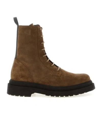 Brunello Cucinelli Suede Combat Boots Monile In Brown