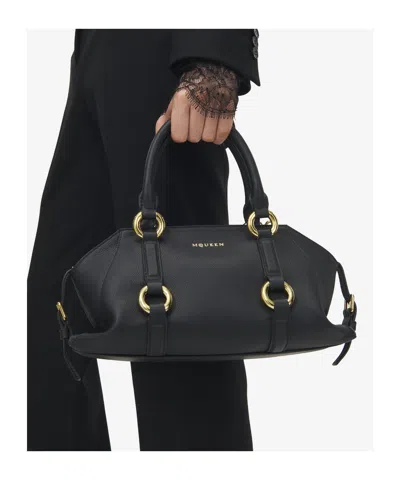 Alexander Mcqueen Mcqueen Medium Farringdon Leather Satchel In Black