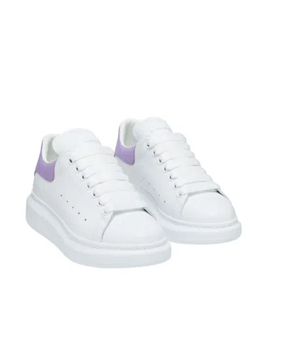Alexander Mcqueen White Leather Sneakers With Lilac Leather Heel In White