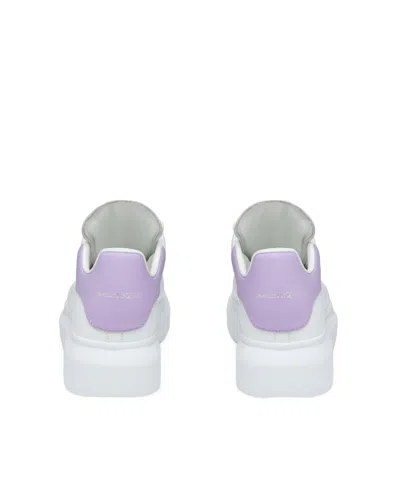 Alexander Mcqueen White Leather Sneakers With Lilac Leather Heel In White