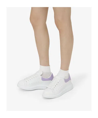 Alexander Mcqueen White Leather Sneakers With Lilac Leather Heel In White