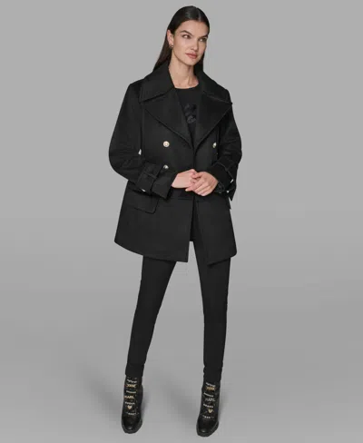 Karl Lagerfeld Women's Dropped Waist Peacoat In Black