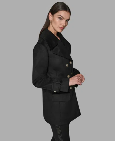 Karl Lagerfeld Women's Dropped Waist Peacoat In Black