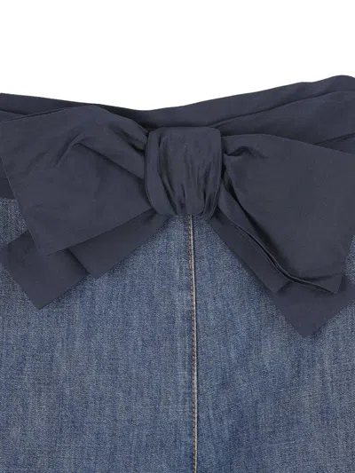 Valentino Womens Medium Blue Denim Bow-embroidered Wide-leg Denim Jeans In Blue