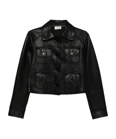 P.a.r.o.s.h Leather Jacket With Collared Neck And Flap Pockets In Black