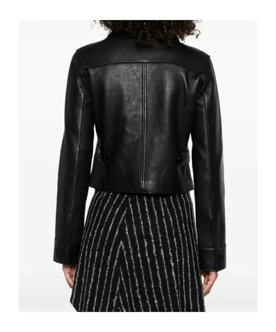 P.a.r.o.s.h Leather Jacket With Collared Neck And Flap Pockets In Black