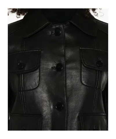 P.a.r.o.s.h Leather Jacket With Collared Neck And Flap Pockets In Black