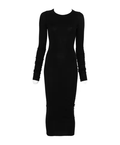 Rick Owens Midi Dress With Long Sleeves And Crew Neck In Black