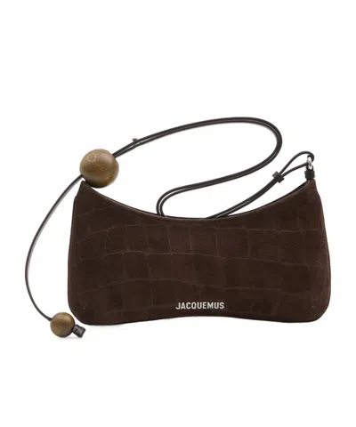 Jacquemus Crocodile-effect Suede Handbag With Adjustable Leather Strap In Brown
