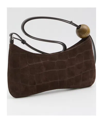 Jacquemus Crocodile-effect Suede Handbag With Adjustable Leather Strap In Brown