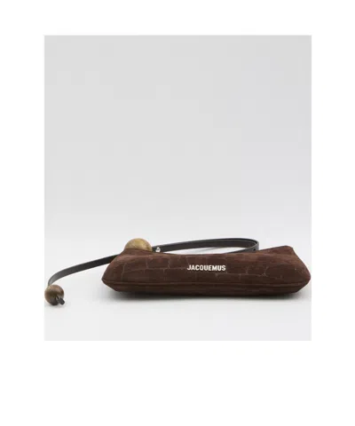 Jacquemus Crocodile-effect Suede Handbag With Adjustable Leather Strap In Brown