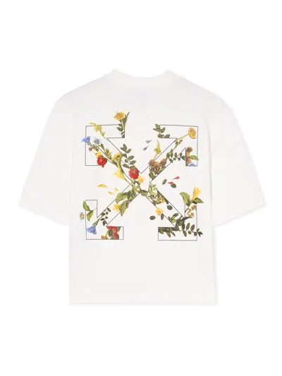 Off-white Embroidered Flowers Boxy Logo Tee In Multi