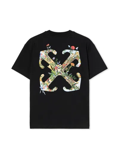 Off-white Arrow Glass Flower Regular Logo T-shirt In Black
