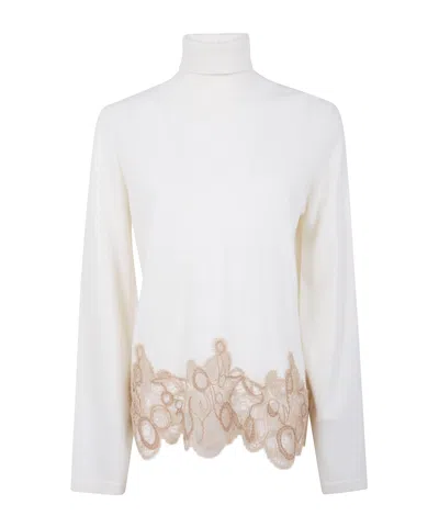 Fabiana Filippi Platinum Wool Blend Land Band Turtleneck Sweater In White