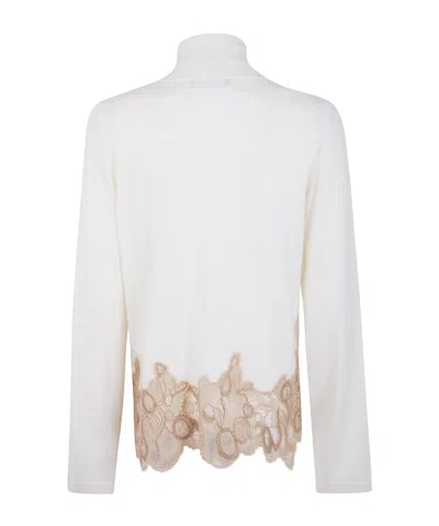 Fabiana Filippi Platinum Wool Blend Land Band Turtleneck Sweater In White