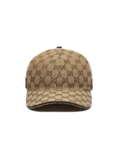 Gucci Men Beige Baseball Cap With Web Detail On The Side In Gg Canvas Man In Brown