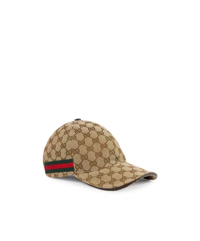 Gucci Men Beige Baseball Cap With Web Detail On The Side In Gg Canvas Man In Brown