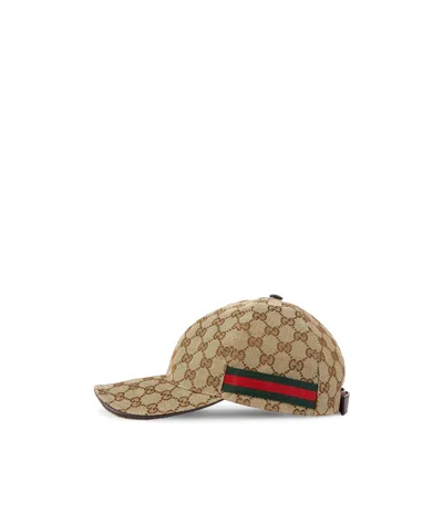 Gucci Men Beige Baseball Cap With Web Detail On The Side In Gg Canvas Man In Brown