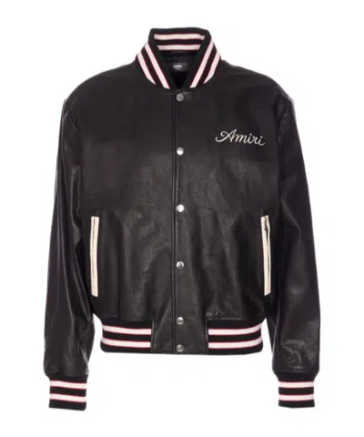 Amiri Leather Jacket With Elasticized Collar And Cuffs In Black