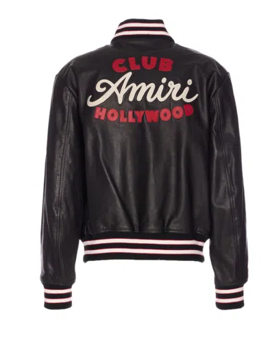 Amiri Leather Jacket With Elasticized Collar And Cuffs In Black