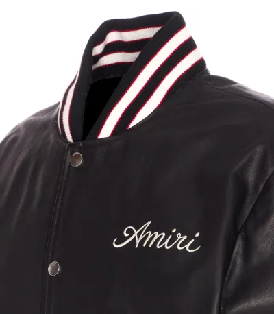 Amiri Leather Jacket With Elasticized Collar And Cuffs In Black