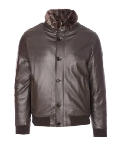 Moorer High Neck Jacket Fur Collar In Brown
