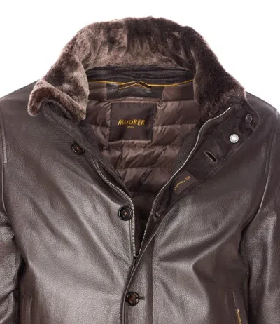Moorer High Neck Jacket Fur Collar In Brown