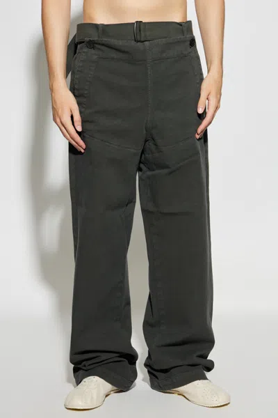 Dries Van Noten Mens Dark Grey Pennine Wide-leg Cotton Trousers In Green