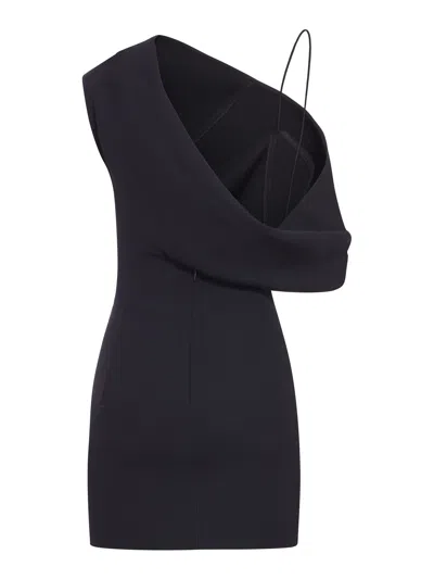 Jacquemus One Shoulder Mini Dress With Asymmetric Neckline In Black