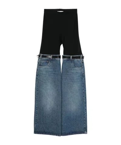 Coperni Hybrid Denim & Jersey Flared Pants In Blue