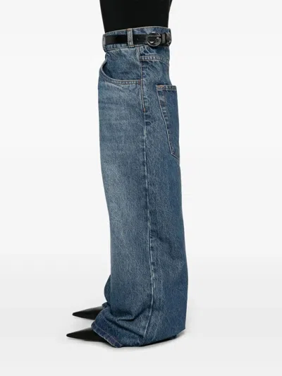 Coperni Hybrid Denim & Jersey Flared Pants In Blue