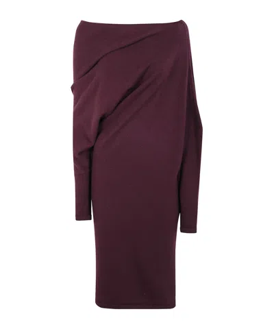 Gianluca Capannolo Asymmetric Draped Wool Dress In Burgundy