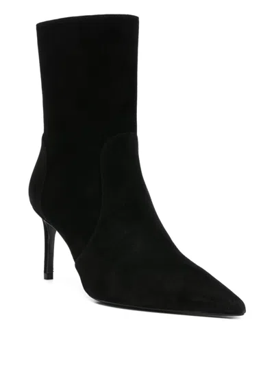 Stuart Weitzman Black Ankle Boots With Stiletto Heel And Zip Closure On The Side In Suede Woman In Black